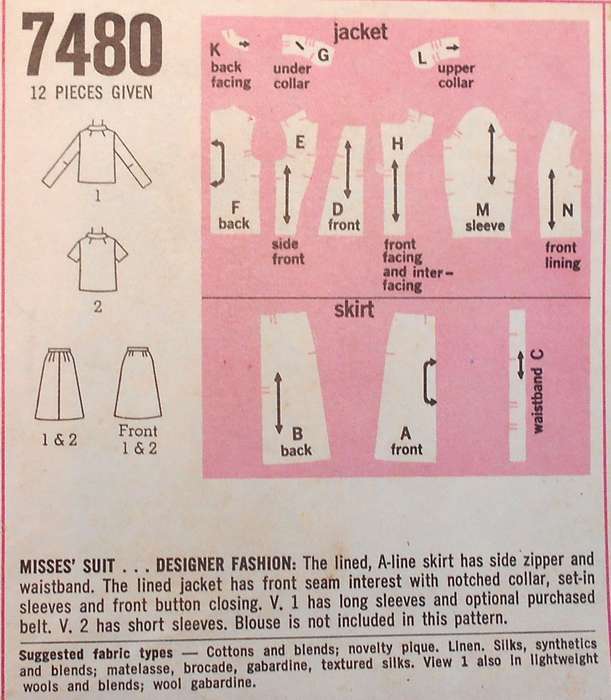 SIMPLICITY 7480 FASHION DESIGN TWO PIECE SUIT SIZE 16 BUST 38 COMPLETE-UNCUT-F/FOLDED