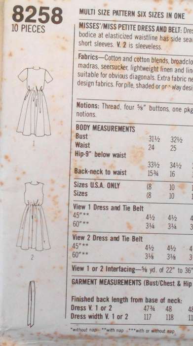 SIMPLICITY 8258 DRESS & BELT SIZE 8-18 COMPLETE-UNCUT-F/FOLDED