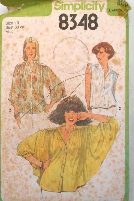 SIMPLICITY 8348 BLOUSE & BAT SLEEVE BLOUSE SIZE 10 BUST 83 CM COMPLETE