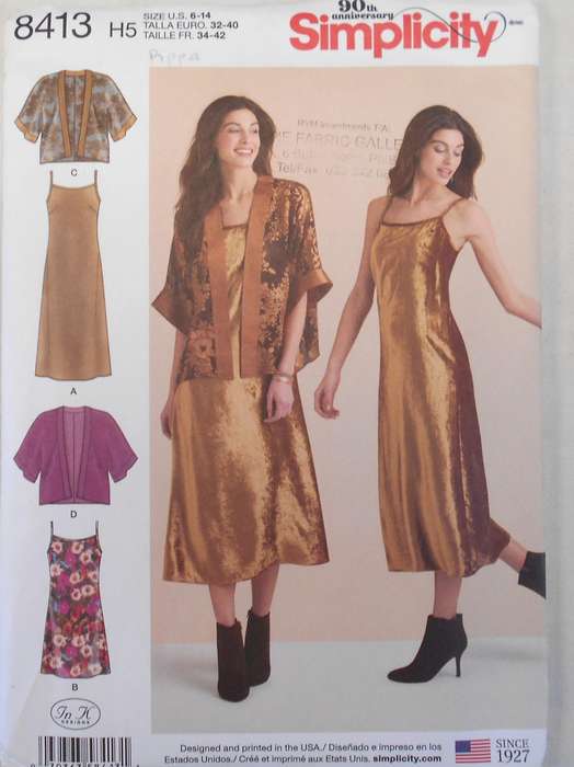 SIMPLICITY 8413 SLIP DRESS & KIMONO SIZE 6-14 COMPLETE- PART CUT TO 10