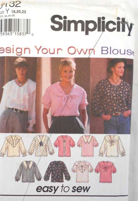 SIMPLICITY 9132 PULLOVER BLOUSE SIZE 18-20-22 COMPLETE-CUT TO 22