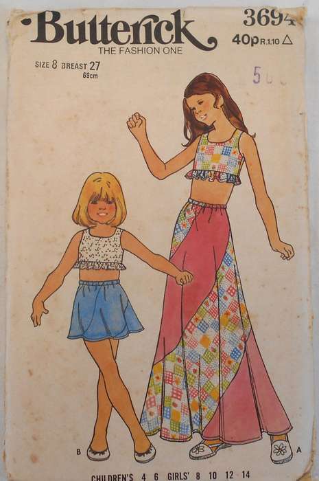 BUTTERICK 3694 GIRLS TOP & SWIRL SKIRT SIZE 8 YEARS BREAST 27" COMPLETE-UNCUT-F/FOLDED