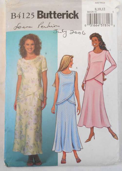 BUTTERICK B4125 PULLOVER LINED TOP WITH KEYHOLE OPENING+SKIRT SIZE 8-10-12 COMPLETE-CUT TO 12