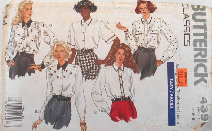 BUTTERICK 4309 VERY LOOSE FITTING BLOUSES SIZE 14-16-18 COMPLETE-CUT TO 18