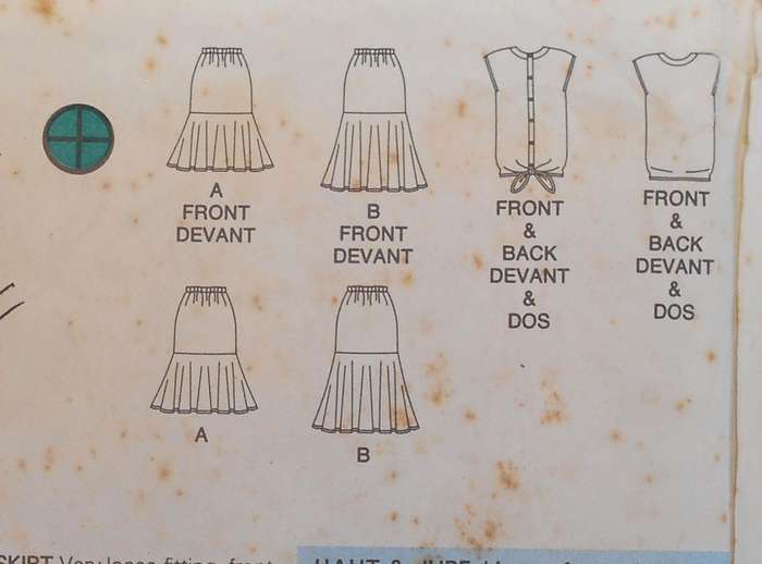 BUTTERICK 5581 V/OOSE FITTING FORNT OR BACK BUTTON TOP & SKIRT  SIZE 8-10-12 COMPLETE-UNCUT-F/FOLDED