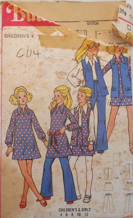 BUTTERICK 6114 GIRLS BLOUSE--DRESS-WAISTCOAT-SKIRT-PANTS SIZE 4 YEARS COMPLETE