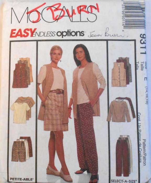 McCALLS 9311 WAISTCOAT-TOP-PULL ON PANTS-SHORTS SIZE 14-16-18 COMPLETE-UNCUT -F/FOLDED