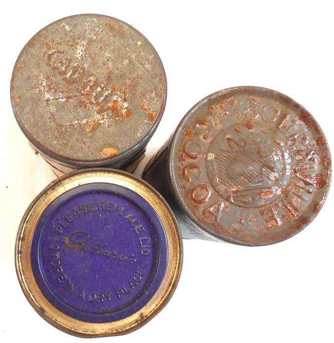THREE DIFFERENT VINTAGE BOURNVILLE COCOA  1/2 LB TINS