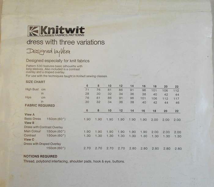 KNITWIT DESIGNER PATTERN 530 DRESS WITH THREE VARIATIONS SIZES 6-22 COMPLETE-UNCUT