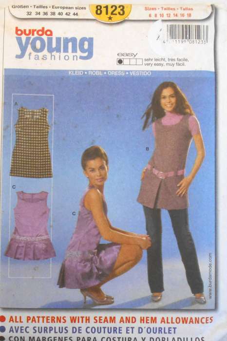 BURDA 8123 MINI DRESSES 6-8-10-12-14-16-18 COMPLETE-UNCUT-F/FOLDED