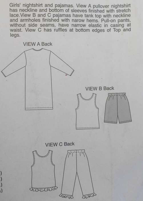 KWIK SEW 3024 GIRLS NIGHT DRESS & PJS SIZES 4-5-6-7 YEARS COMPLETE CUT TO 7 YEARS