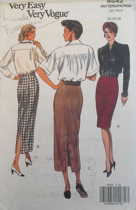 VOGUE 8542 SEMI FITTED TAPERED SKIRT SIZE 12-14-16 COMPLETE-CUT TO 14