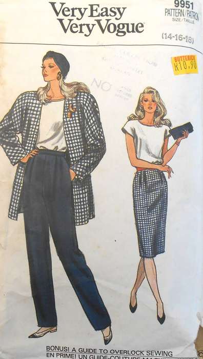 VOGUE 9951 JACKET-TOP-SKIRT-PANTS SIZE 14-16-18 COMPLETE-PART CUT TO 18