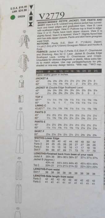 VOGUE V2779 STUNNING JACKET-TOP-PANTS-SKIRT SIZE 14-16-18 COMPLETE CUT TO 16