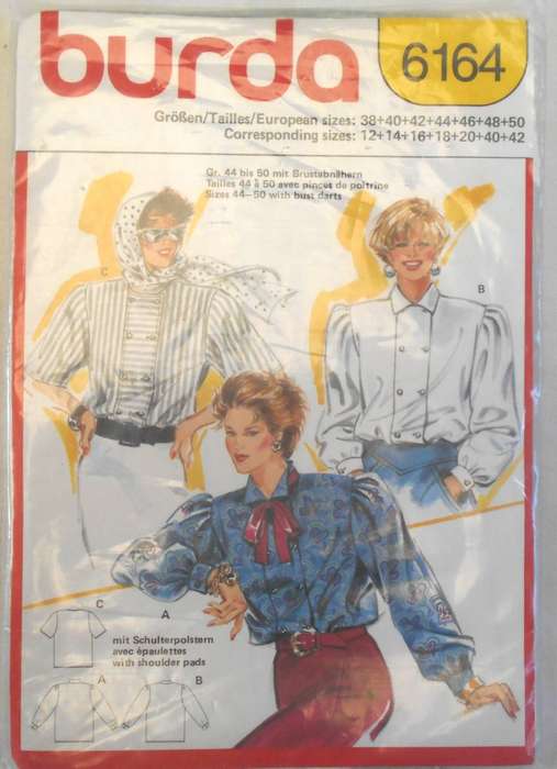 BURDA 6164 DOUBLE BREASTED BLOUSE  12-14-16-18-20-40-42 COMPLETE