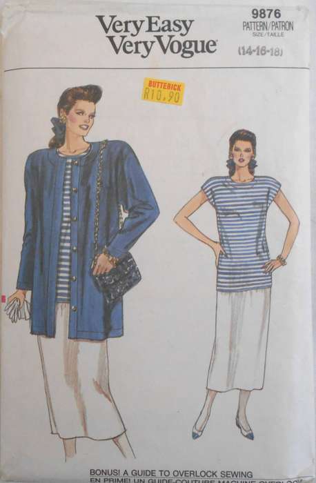 VOGUE 9876 JACKET-TOP & SKIRT SIZE 14-16-18 COMPLETE-CUT TO 18