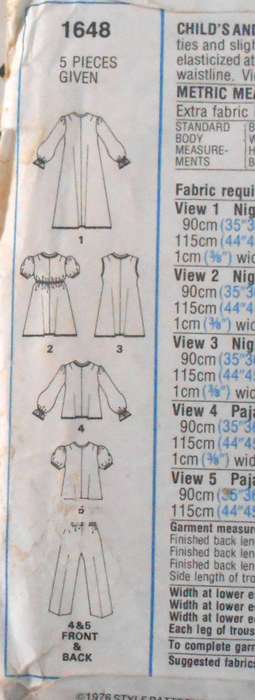 VINTAGE STYLE 1648 GIRLS NIGHTGOWN & PJS SIZE 6 YEARS CHEST 64 CM/25"COMPLETE