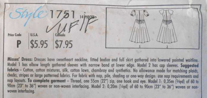 STYLE 1751 DRESS WITH SWEETHEART NECKLINE SIZE 8-18 COMPLETE-UNCUT-F/FOLDED