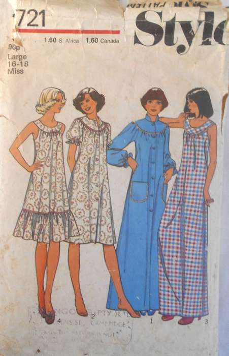 VINTAGE STYLE 1721 HOUSECOAT & NIGHTDRESS SIZE LARGE 16-18 COMPLETE NO SEWING INSTRUCTIONS