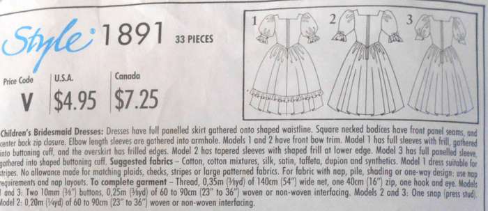 STYLE 1891 BRIDESMAID DRESSES SIZE 3-9 YEARS COMPLETE -CUT TO 9 YEARS ZIPLOC