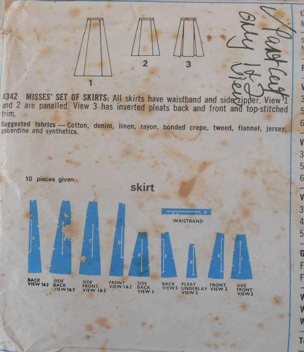 VINTAGE STYLE  4342 SET OF SKIRTS SIZE 18 WAIST 32 COMPLETE PART CUT ONLY VIEW 1 & 2 PROVIDED