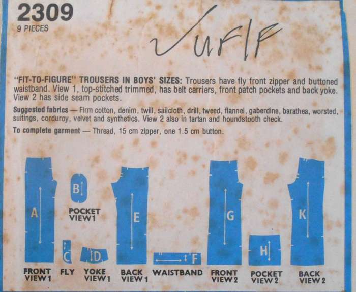 VINTAGE STYLE 2309 BOYS PANTS SIZE 12 YEARS WAIST 66 CM COMPLETE-UNCUT-F/FOLDED