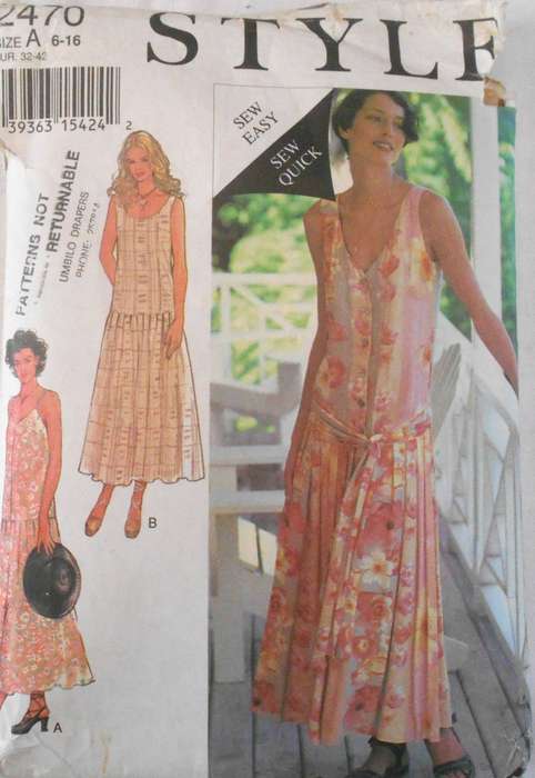 STYLE 2470 HIPSTER LOOSE FRONT BUTTON DRESS SIZE 6-16 COMPLETE-CUT TO 16