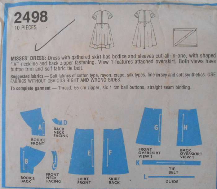 STYLE 2498 SHAPED V NECK DRESS SIZE 12 BUST 34/87 CM COMPLETE