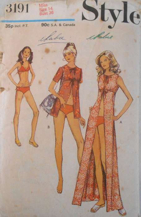 VINTAGE STYLE 3199 BEACH DRESS/COVER UP IN 2 LENGTHS & BIKINI SIZE 14 BUST 36" COMPLETE