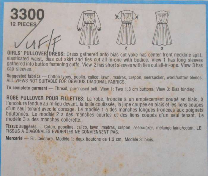 STYLE 3300 GIRLS PULLOVER DRESS SIZE 12 YEARS COMPLETE-UNCUT-F/FOLDED