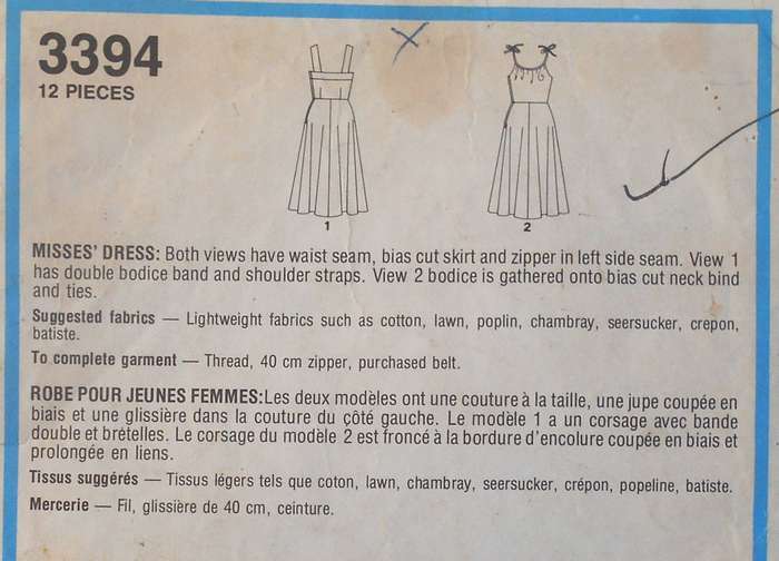 STYLE 3394 SHOULDER STRAP DRESS SIZE 10-16 COMPLETE-CUT TO 16