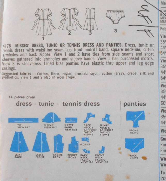VINTAGE STYLE 4178 DRESS-TUNIC-TENNIS DRESS-PANTIES SIZE 12 BUST 34 COMPLETE-UNCUT-F/FOLDED