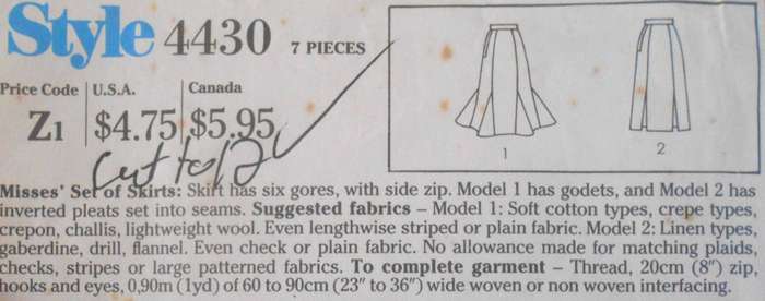 STYLE 4430 SET OF SKIRTS SIZE 8-10-12 COMPLETE-CUT TO 12
