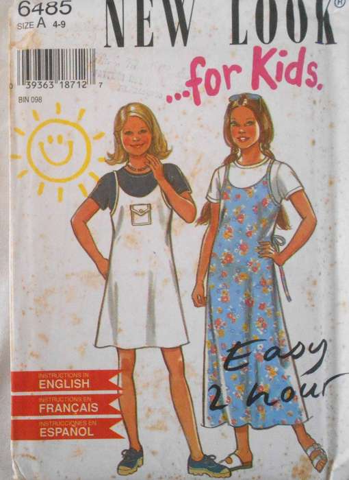 NEW LOOK PATTERNS 6485 PINAFORE WITH TIEBACK & TOP SIZE 4-9 YEARS COMPLETE-UNCUT-F/FOLDED