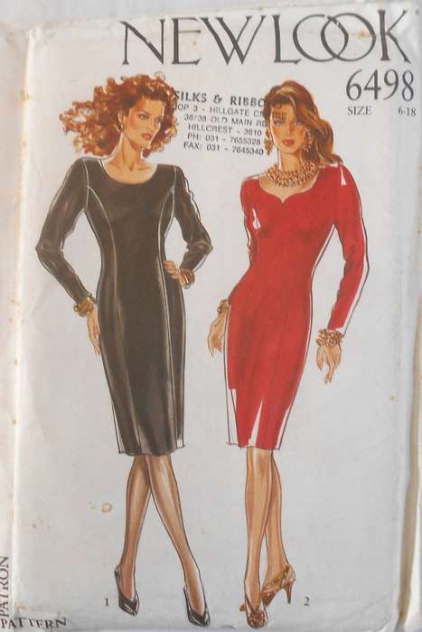 NEW LOOK PATTERNS 6498 FITTED PANELLED SLEEVED DRESS SIZE 6-18 COMPLETE-UNCUT-F/FOLDED
