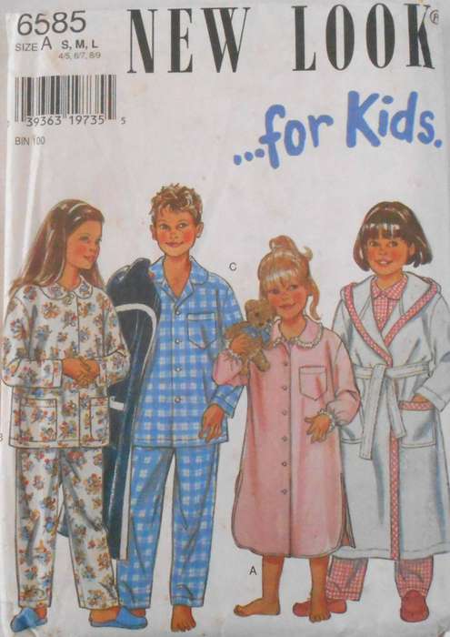 NEW LOOK PATTERNS 6585 KIDS ROBE-NIGHTSHIRT-PJS SIZE 4-9 YEARS COMPLETE -UNCUT-F/FOLDED