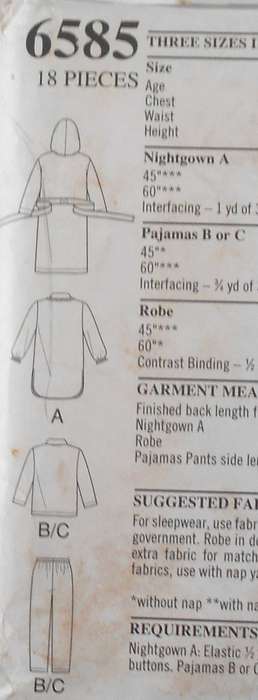 NEW LOOK PATTERNS 6585 KIDS ROBE-NIGHTSHIRT-PJS SIZE 4-9 YEARS COMPLETE -UNCUT-F/FOLDED