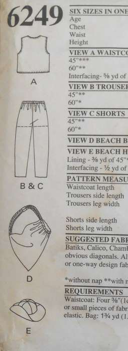 NEW LOOK PATTERNS 6249 GIRLS WAISTCOAT-PANTS-SHORTS-BAG & HAT SIZE 6-11 YEARS COMPLETE CUT TO 11 YR