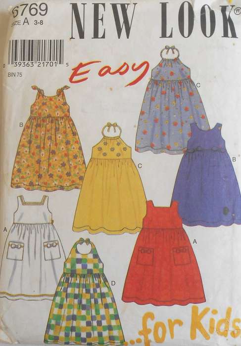 NEW LOOK PATTERNS 6769 GIRLS DRESS WITH NECKLINE VARIATIONS SIZE 3-8 YEARS COMPLETE CUT TO 8 YEARS