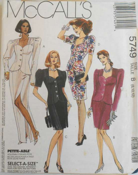 McCALLS 5749 TWO PIECE DRESS WITH SWEETHEART NECKLINE SIZE 8-10-12 COMPLETE UNCUT-F/FOLDED