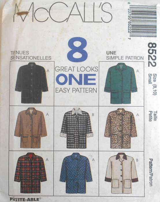 McCALLS 8522 LINED JACKET SIZE SMALL 8 - 10 COMPLETE UNCUT-F/FOLDED