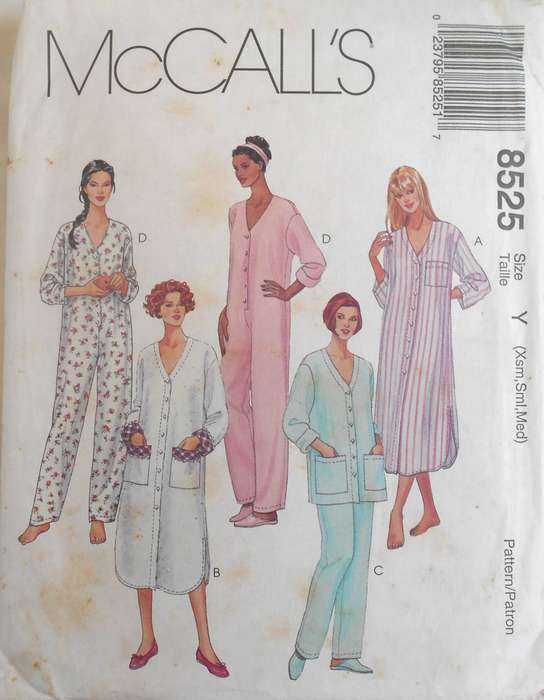McCALLS 8525 SLEEPWEAR-NIGHT SHIRT -PJS SIZE XS-S-M (4-14) COMPLETE-UNCUT-F/FOLDED