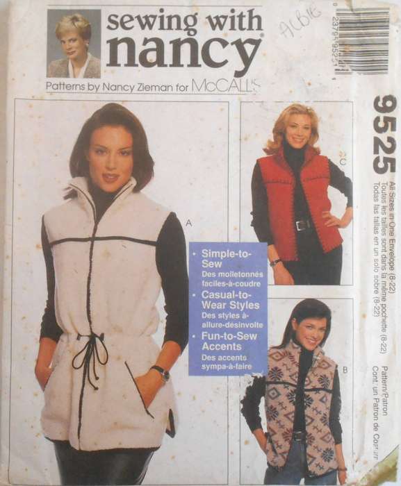McCALLS 9525 UNLINED WAISTCOATS/GILET SIZE S-M-L-XL (8-22) COMPLETE-UNCUT-F/FOLDED