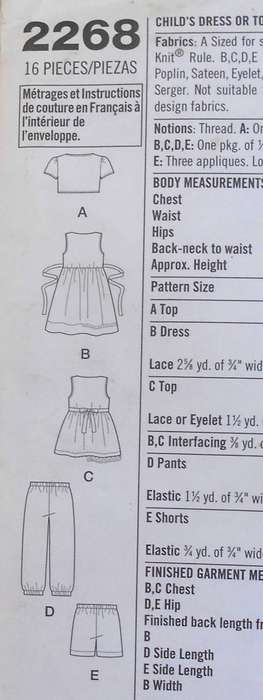 SIMPLICITY 2268 GIRLS DRESS OR TOP-PANTS/SHORTS/KNIT PULLOVER TOP SIZE 3-8 YEARS COMPLETE ALL SIZES