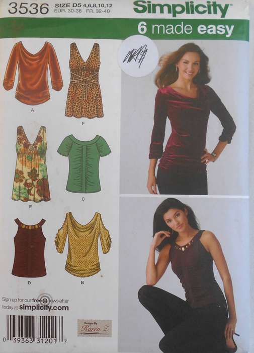 SIMPLICITY 3536 SET OF KNIT TOPS SIZE 4-12 COMPLETE CUT TO SIZE 12