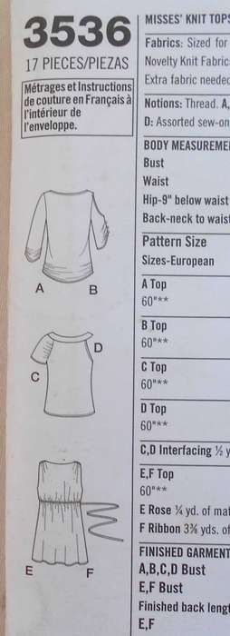 SIMPLICITY 3536 SET OF KNIT TOPS SIZE 4-12 COMPLETE CUT TO SIZE 12