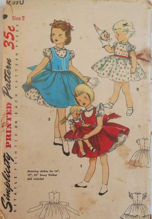 SIMPLICITY 4870 GIRLS PINAFORE-DRESS+CLOTHES FOR 14-17-23" DOLL SIZE 5 YR COMPLETE-UNCUT-F/FOLDED