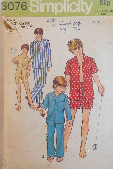 SIMPLICITY 6076 BOYS & TEEN PJS SIZE 8 YEARS CHEST 69 CM-COMPLETE