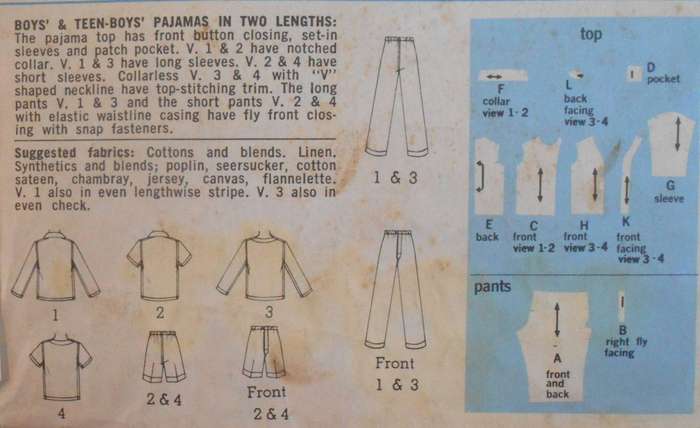 SIMPLICITY 6076 BOYS & TEEN PJS SIZE 8 YEARS CHEST 69 CM-COMPLETE