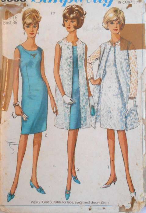 SIMPLICITY 6388 ONE PIECE DRESS-COAT-SLEEVELESS COAT SIZE 16 BUST 36" COMPLETE-ZIPLOC